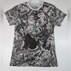 Popeye All Over Graphic Destressed Tshirt Unisex M Fade SS